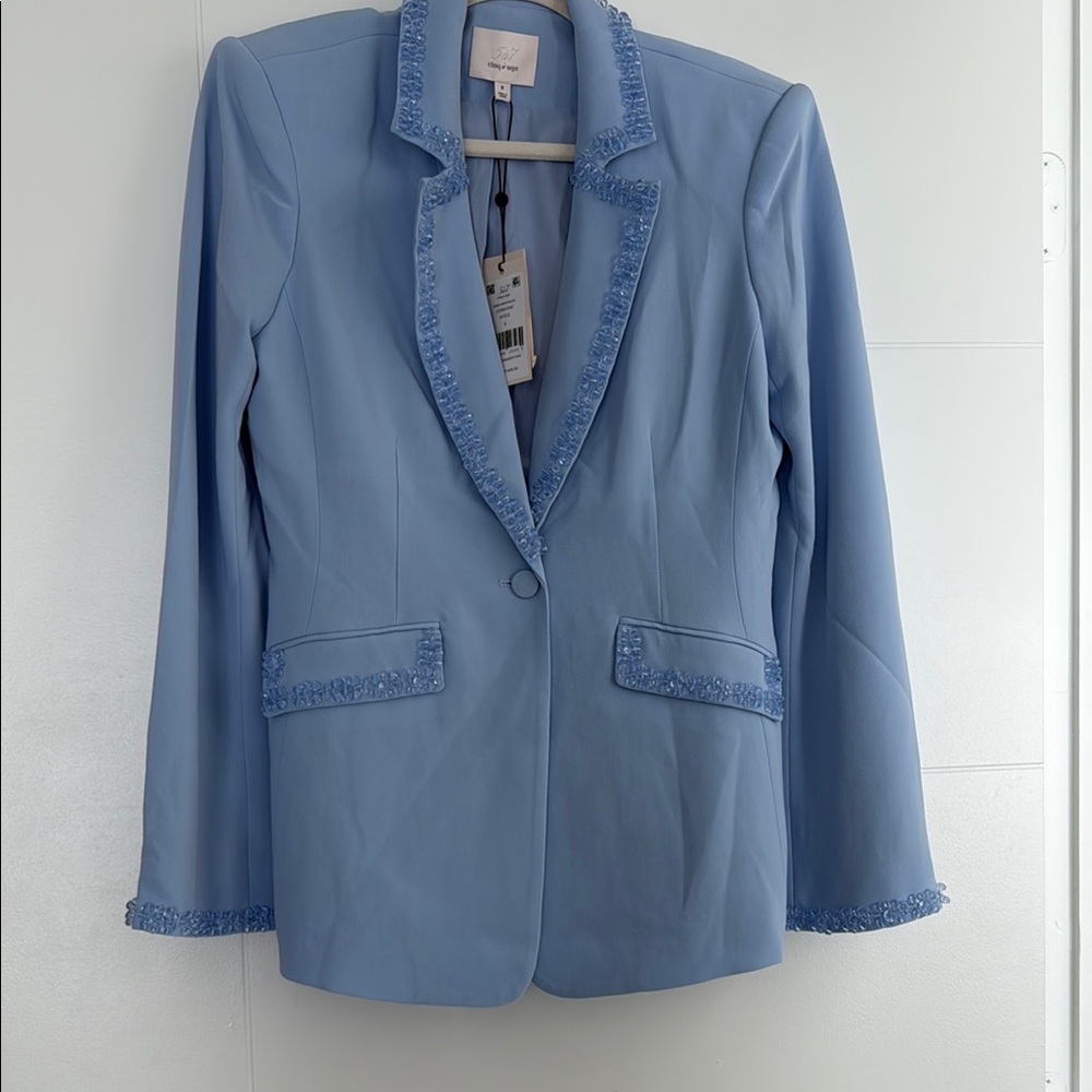 Cinq a Sept Kayden Beaded Blazer - Icicle - Soze 8 - Light Blue Women's Jacket
